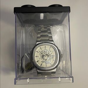 Silver Skeleton Dial Watch